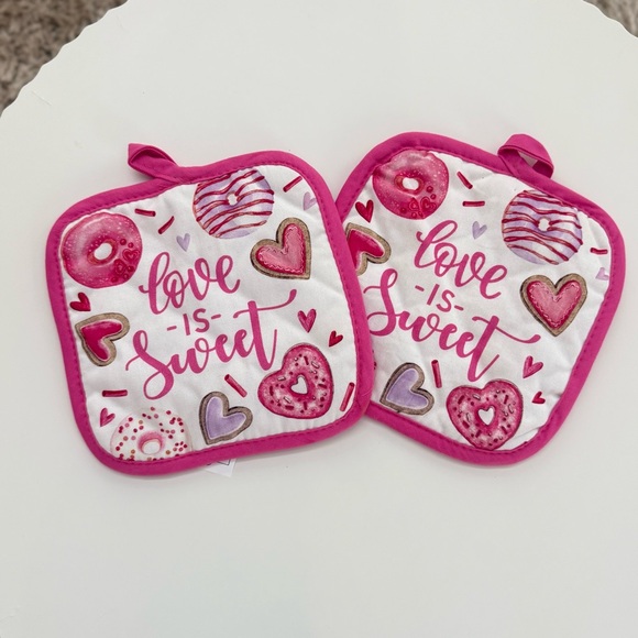 Other - Pink and White Love is Sweet Pot Holders
